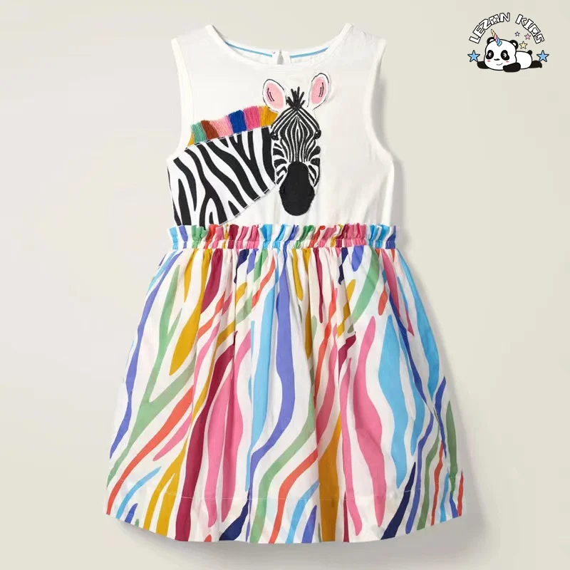 LEZONKIDS - Wholesale Customization girls fashion printing zebra and rainbow kids dresses for girls